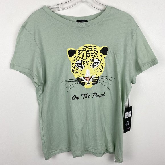 NWT Wildfox Sage Green Tiger Face Graphic Tee M - Picture 2 of 6